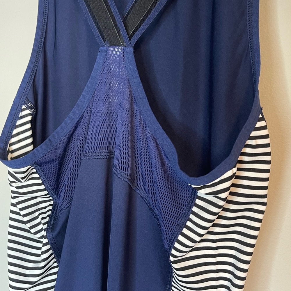 Women’s Lolë size small tennis dress tank top blue white striped pickleball - Picture 6 of 8